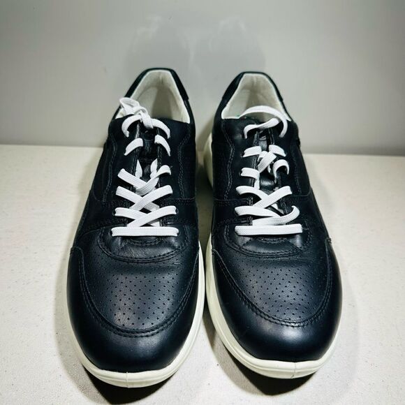 ECCO WOMENS SIZE 8 SOFT 7 BLACK LEATHER LACE UP SNEAKERS SHOES - Picture 3 of 9